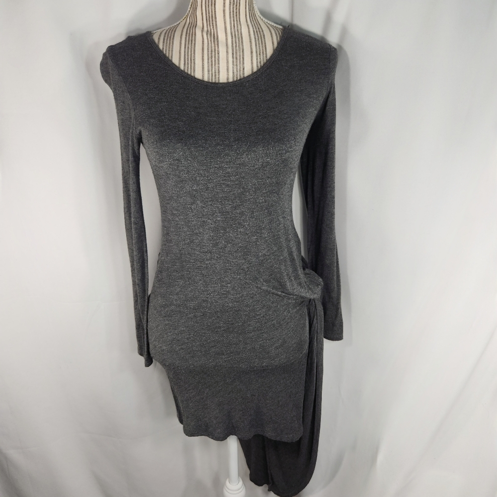 Papaya Grey Long Sleeve Knotted Side Faux Wrap Dress Size Medium
